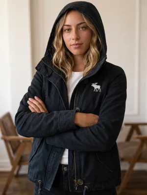 Abercrombie & Fitch Tom Boy Style Black Cotton Hooded Jacket/ Coat thumbnail 3