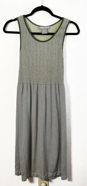 Lark + Grey Striped Midi Dress Womens Sz L/XL Green Fitted Bodice Casual‎ thumbnail 1