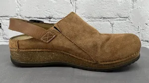 Dansko Merrin Clogs Size 39 US 8.5 Tan Suede Heel Strap Cork Midsole thumbnail 1
