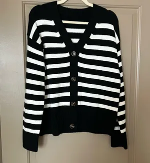 Black and white striped cardigan thumbnail 1