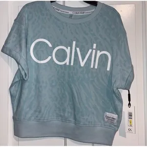 Calvin Klein Performance Aqua Blue Logo Cropped Short Sleeve Top Size Medium NWT thumbnail 1