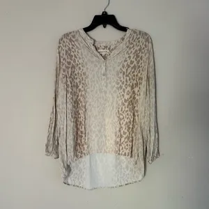 Johnny Was Calme Post Yoga Pullover Blouse BOHO Cream Cheetah Stripe Sz Small thumbnail 6
