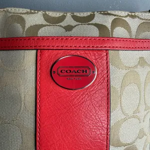 Coach Khaki Signature Canvas Crossbody with Red Leather Trim thumbnail 2