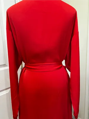 Fabletics Eco-satin Robe Strawberry Red With Black Trim With Pockets Size Medium thumbnail 8