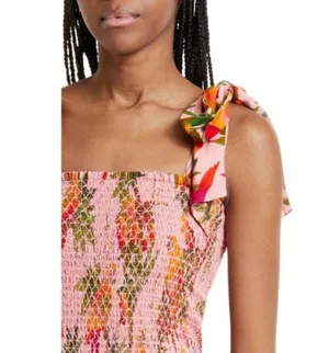 FARM RIO Mango Trees Smocked Bodice Midi Dress in Mango Trees Pink Size Small thumbnail 5