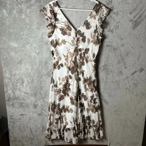 Vintage Y2K Earthy Brown Floral Bohemian Midi Dress‎ Tie Waist Large thumbnail 5