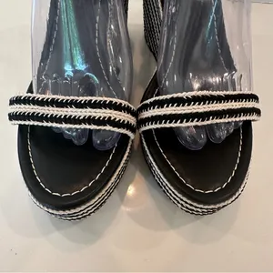 New BP Crochet Platform Wedge Sandals Sz 9 Black Cream Espadrilles Heels thumbnail 2