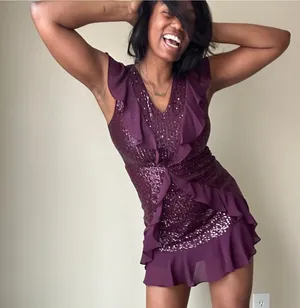 BCBGMaxAzria Purple Sequin Ruffle Mini Dress Size Small thumbnail 1