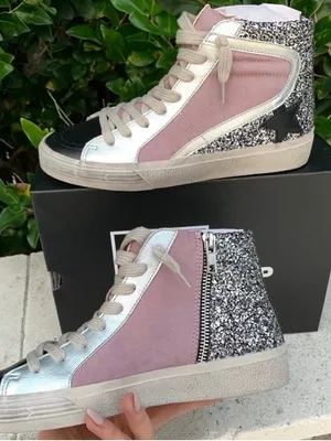 Women’s High-Top Sneaker in Dusty Pink with Silver Glitter thumbnail 1