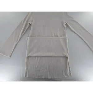H&M Maternity Mama Long Sleeve Shirt Ribbed Basic Crewneck Minimalist Ivory thumbnail 12