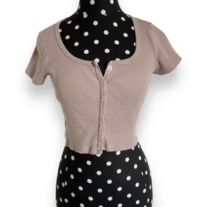 Brandy Melville John Galt Womens Top‎ Taupe Ribbed Button Up Zelly Y2K Cropped thumbnail 3