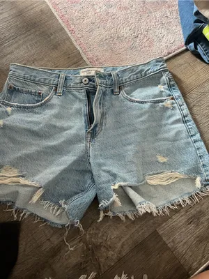 Abercrombie Light Blue Distressed Denim Shorts the baggy low rise thumbnail 3