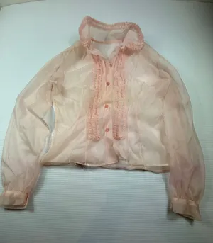 Vintage Phyllis de Mone Sheer Ruffle Blouse Peach Pink Victorian Style S/M thumbnail 1
