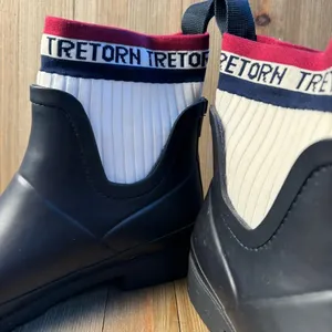 Tretorn Women’s Lia‎ Navy Short Rain Boots with Red White Blue Logo Sock size 7 thumbnail 3