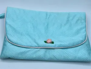 Vintage padded intimates bag. Satin with rose decor. thumbnail 1