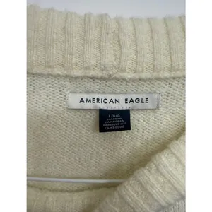 American Eagle Cream Navy Striped Oversized Crewneck Sweater L thumbnail 4