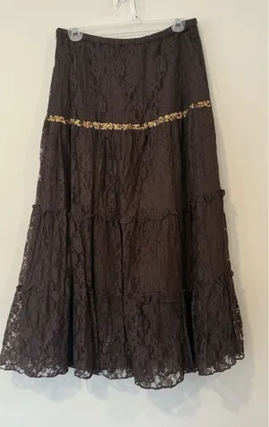 NWT Vintage 90s Y2k Lace Tiered Peasant Maxi Skirt Fairy Grunge Whimsigoth 2814 thumbnail 1