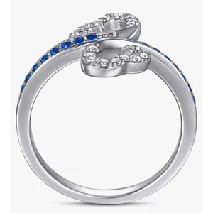 White Gold Plated Double Heart Lab Sapphire Ring Size‎ 7 thumbnail 12