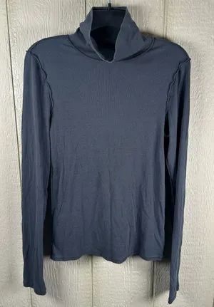 We The Free People Exposed Seam Turtleneck Lightweight Top Size Large Black Gray thumbnail 1