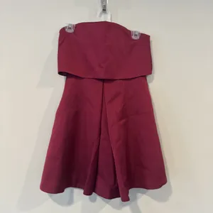 Anthropologie Keepsake Strapless Mini Cocktail Party Dress Red Plum XS 2860 thumbnail 4