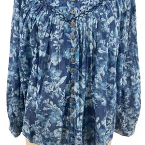 Free People Cool Meadow Printed Top Denim Combo‎ Blue Floral Size XS thumbnail 6
