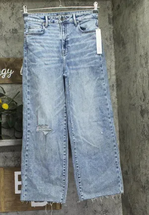 NWT Aqua Distressed High Rise Wide Leg Jeans AQ9142C-M Medium Wash Blue 27 thumbnail 1