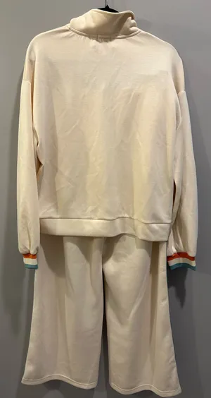 JODIFL Striped Detail Quarter-Zip Pullover and Straight Leg Sweatpants Matching Set Cream Multi thumbnail 8