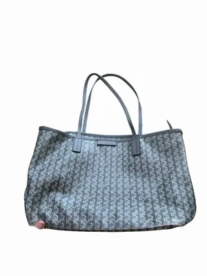 Tory Burch Gray & Black Textured Monogram Small Tote Bag Zip Top Logo Canvas thumbnail 10