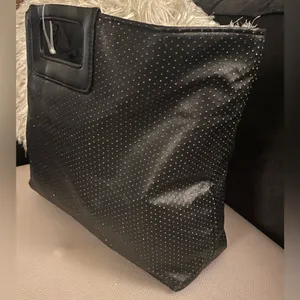 Victoria’s Secret Glitter Tote Bag Black Sparkle Faux Leather Handbag Purse thumbnail 3