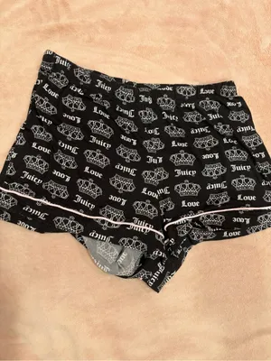Juicy Couture Black and White Crown Logo Pajama Set with Pink Piping thumbnail 3