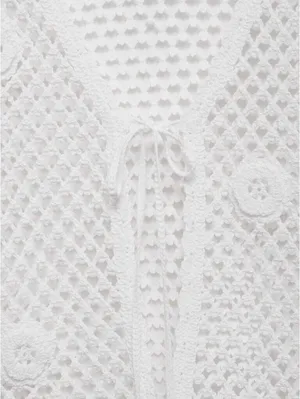 Mango Crochet Cardigan with Bow Closure NWT White L thumbnail 5