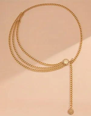 Golden Plated Tassel Belt Chain Elegant‎ Alloy Accessory Versatile Style thumbnail 1