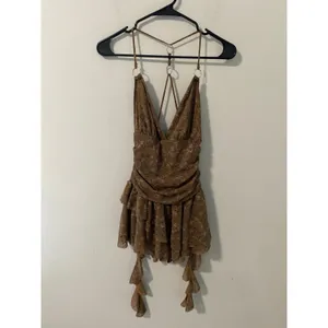 New Windsor Caught Up In Bloom Floral Mesh Ruffle Romper Brown Size Medium thumbnail 2