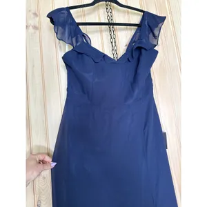 NWT Lulus Lulus Sweetest Entrance Navy Blue Ruffled Tie-Back Maxi Dress Gala L thumbnail 4