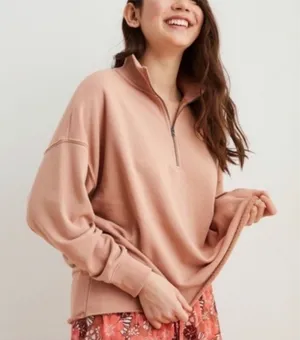 Aerie Women's Size XS Sunday Soft Quarter Zip Sweatshirt Tan Brown High Low Hem thumbnail 1