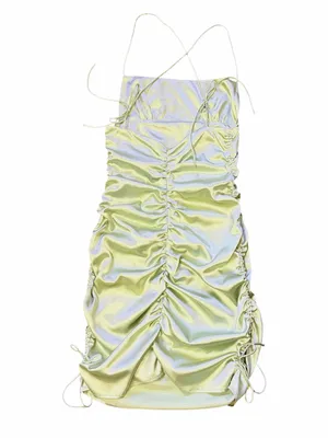 PRINCESS POLLY Chartreuse Satin‎ Tie Shoulder Straps Ruched Mini Dress, Size 4 thumbnail 7