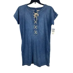 NWT Polo Ralph Lauren Denim Dress Womens 10 Lace Up Bust Blue Chambray Boho thumbnail 2