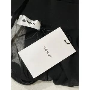 MONOT Contrasting Bands Mini Dress in Black 2 New Womens Sheer Panel Long Sleeve thumbnail 8