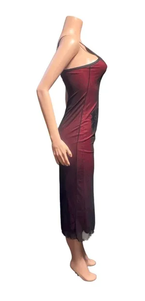 Whistle sleeveless burgundy and black midi mesh overlay and floral print dress M thumbnail 3