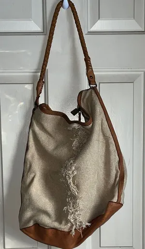 Free People Cream and Brown Hobo Bag thumbnail 1