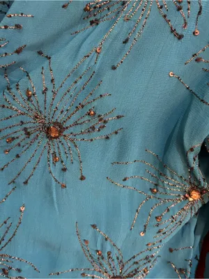 Chico’s womens beaded embroidered open front jacket cardigan turquoise blue 3 thumbnail 2