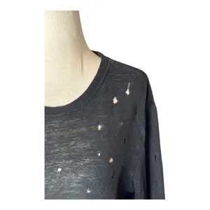 IRO Shirt Women‎ XS Black Linen Marvina Distressed Long Sleeve Tee Grunge Punk thumbnail 7