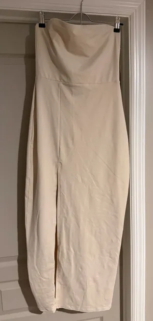 Apricot strapless jersey knit dress thumbnail 1