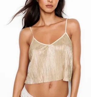 NWOT Victoria’s secret gold shimmer crop spaghetti strap tank top XS thumbnail 1