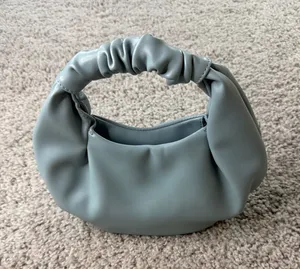 The Drop Women Avalon Small Tote Bag Light Blue Ruched Handle Handbag Croissant thumbnail 1