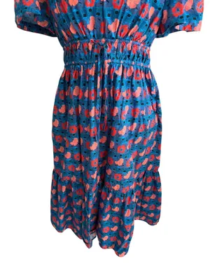 TUCKERNUCK Blue Red Tropical Floral Print Dress Size Medium thumbnail 3