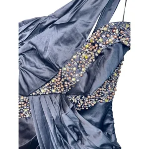 NWT Mandalay Navy Blue One Shoulder Beaded Sequin Evening Gown Dress Size 14 thumbnail 4