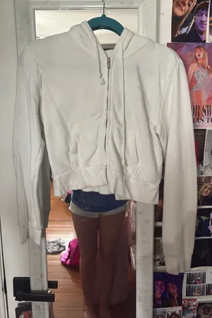 White Brandy Melville Crop Zip-Up Hoodie thumbnail 1