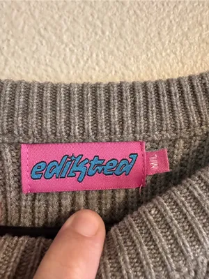 Edikted Gray Crewneck Sweater with White and Navy Stripes thumbnail 2