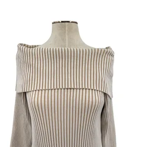Anthropologie Off-The-Shoulder Sweater Midi Dress Cream‎ Beige Tan Size XL thumbnail 4